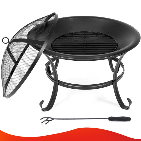 KingSo 20'' H x 22" W Steel Wood Burning Outdoor Fire Pit with Lid